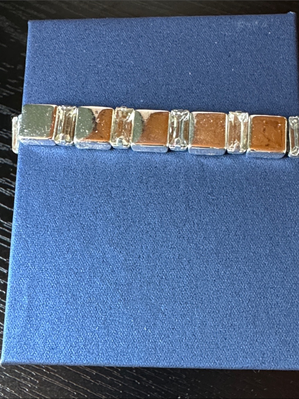 Sterling Silver Square Link Bracelet - Silver with Crystals.